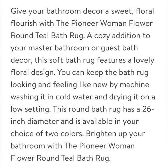 🛍️ New The Pioneer Woman Flower Round Teal Bath Rug, 26" x 26" - Picture 5 of 6